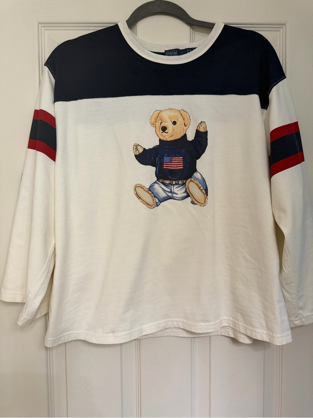 Polo by Ralph Lauren White Long-Sleeve Bear Tee with Navy & Red Accents